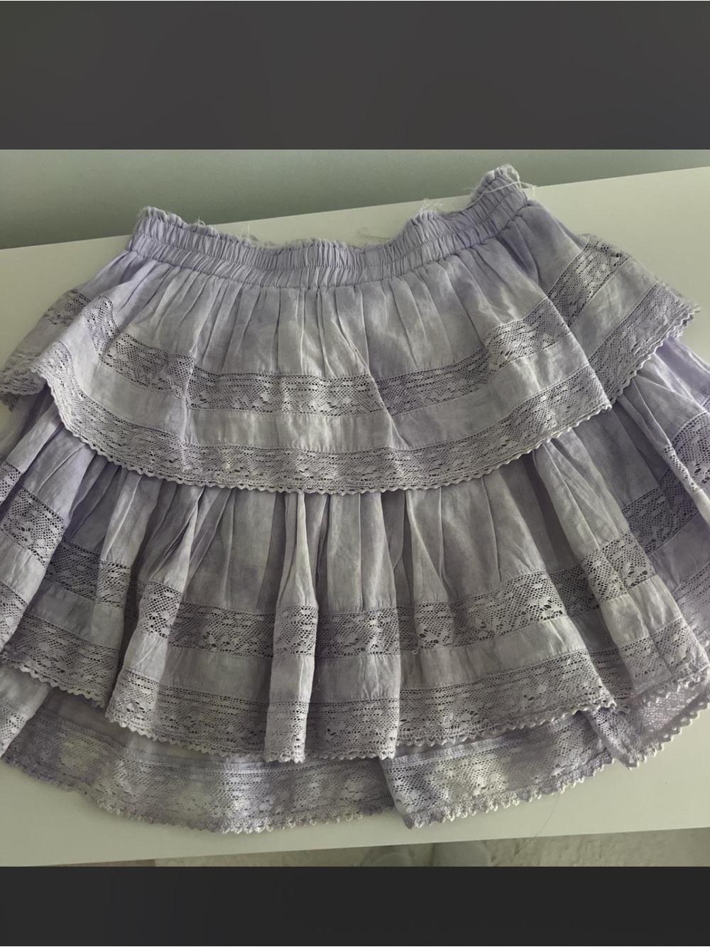 LoveShackFancy Lavender Tiered Lace Skirt
